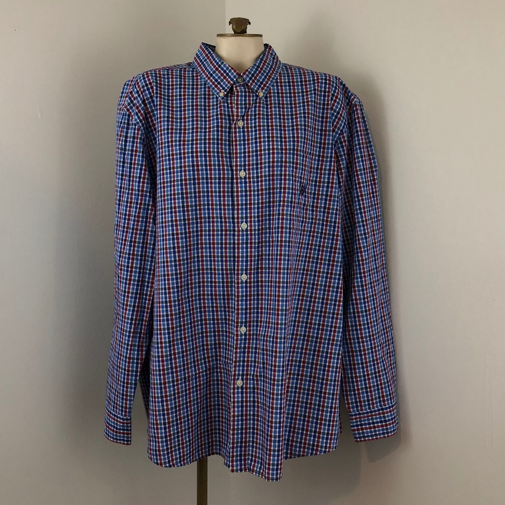 Chaps Easy Care Blue & Red Plaid Long Sleeve Shirt